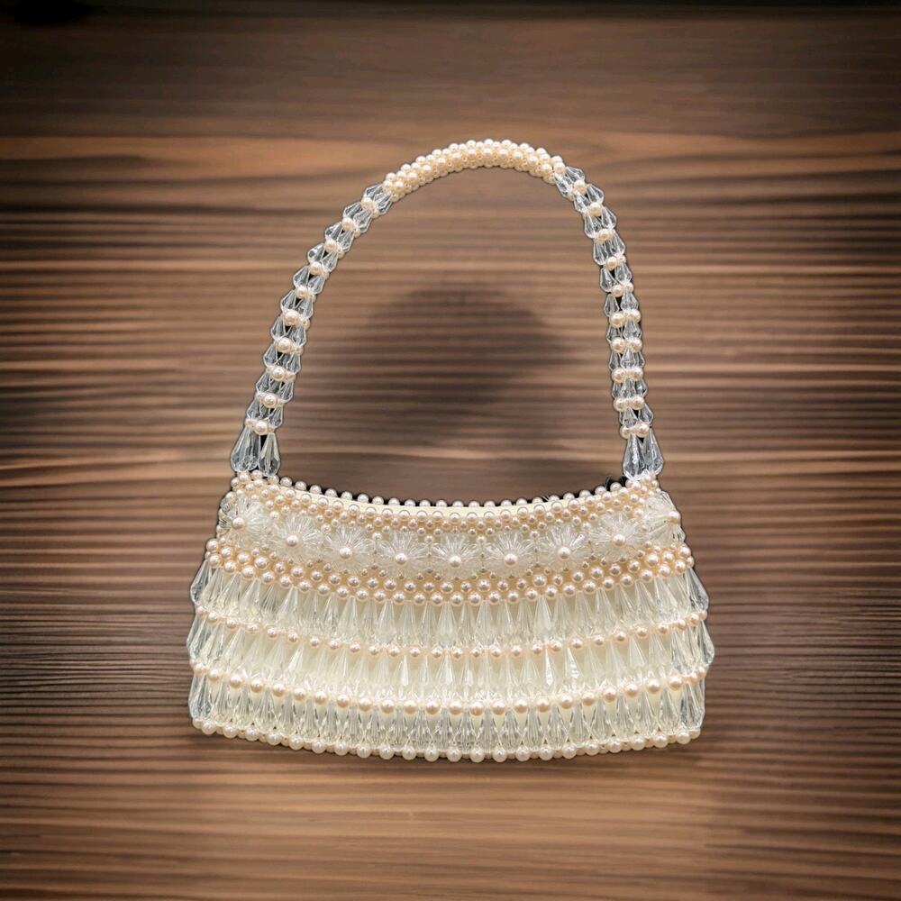 Faux Pearl & Crystal Beaded Handbag Evening Clutch Wedding Christmas Prom